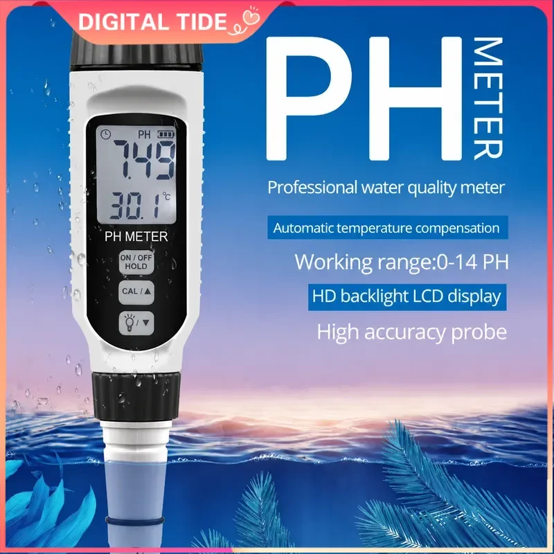 Professional pH Meter Pen Type Water Quality Tester Acidometer for Aquarium Acidimeter Water Measuring PH Acidity Meter