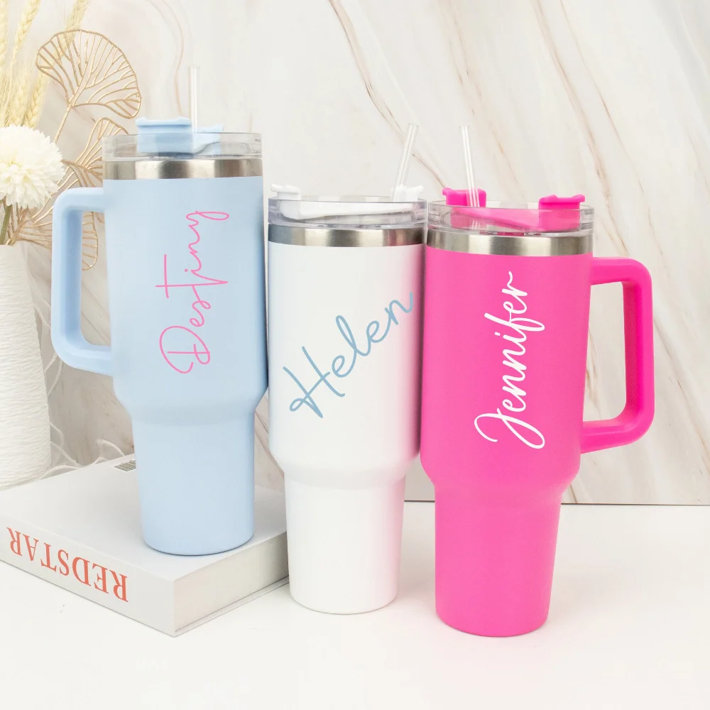 40oz Personalized Tumbler With Handle Lid Straw Bridesmaid Proposal Birthday Gift Thermos Travel Cup Gift For Her Coffee Mug