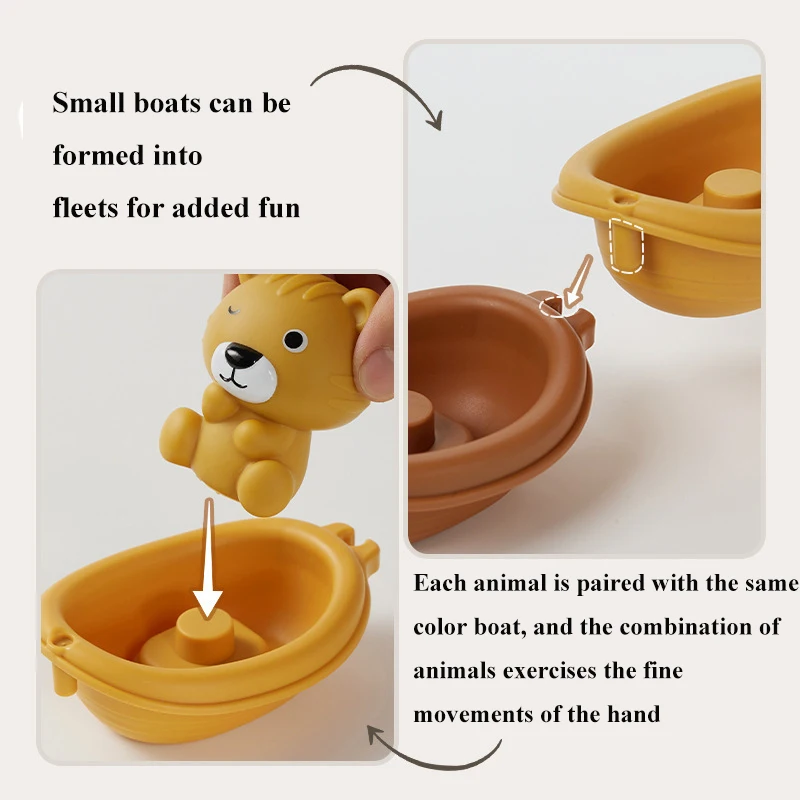 Baby Bath Toys Set Floating Boats for Infants 18 Months & Toddlers 1-5 Ages Silicone Animal Finger Puppet Shower Toy Bathtub Toy