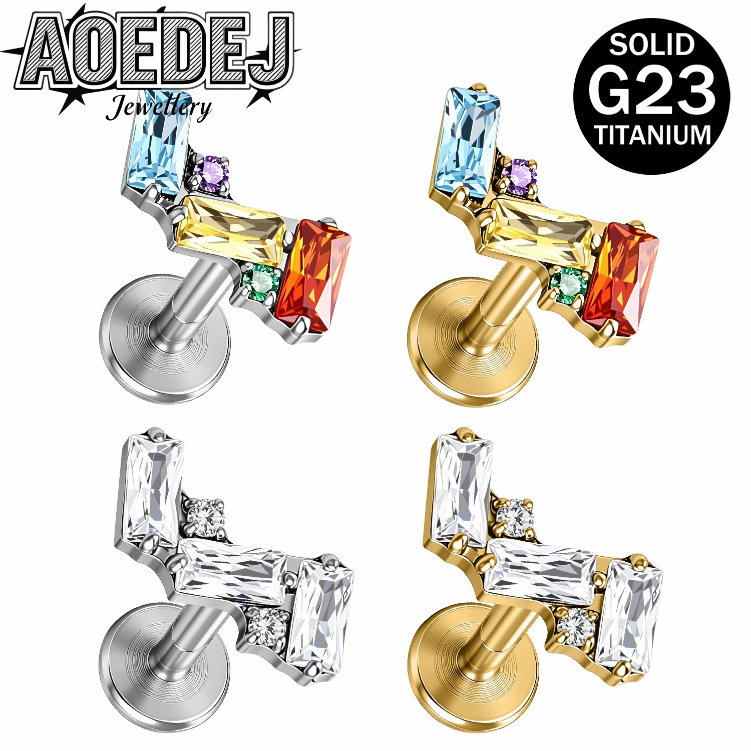 

AOEDEJ 1 PC ASTM F136 Titanium 16G Labret Lip Studs Women Colorful Zircon Stud Earrings 6/8MM Lobe Conch Helix Piercings Jewelry