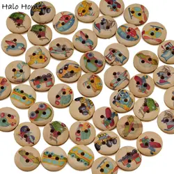 50pcs Cartoon Transportation Wooden Buttons with Airplane/Car/Train/Ship, for DIY Sewing, Kids Crafts & Scrapbooking 15mm