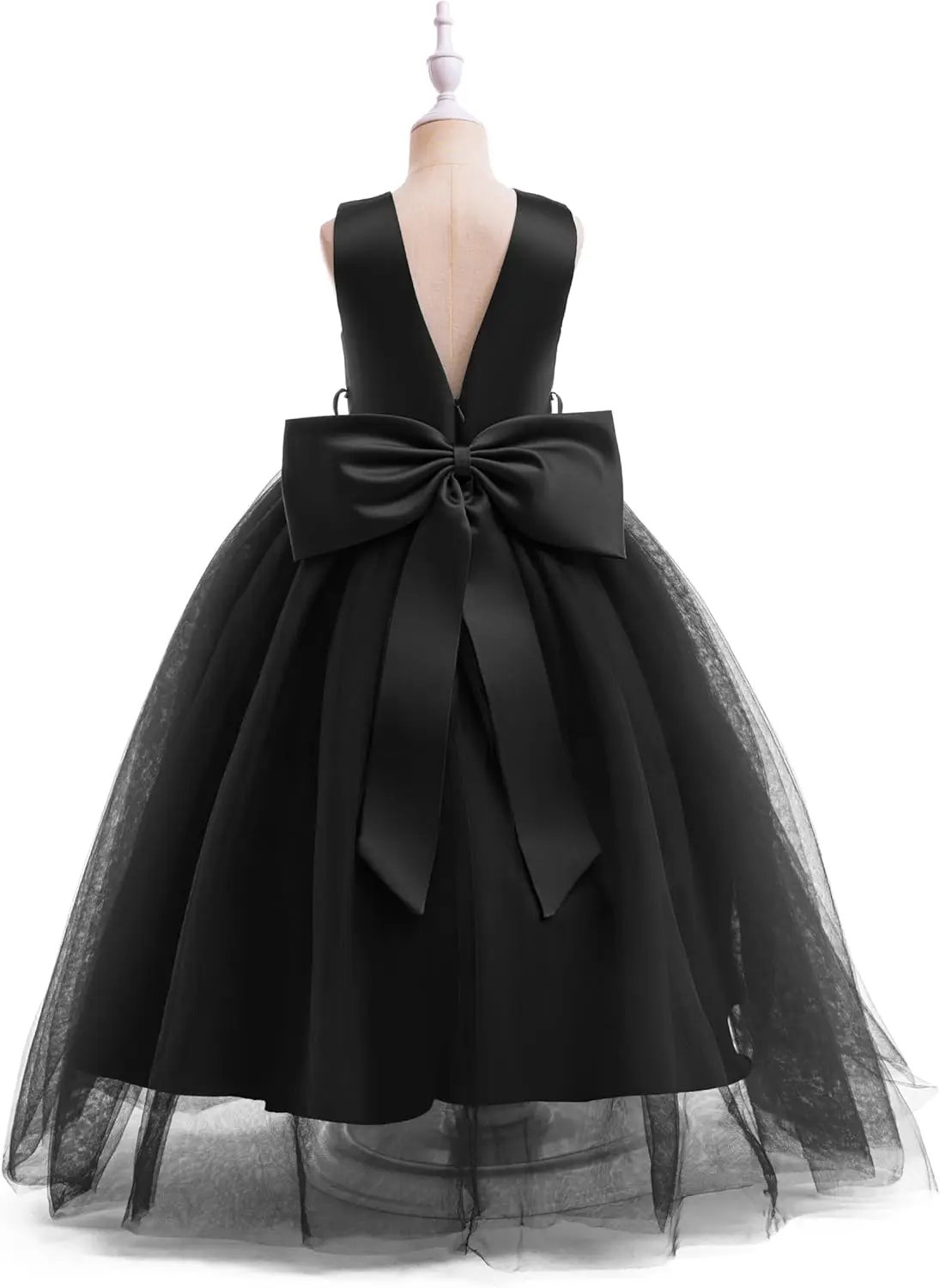 فستان وصيفة العروس من الساتان للفتيات على شكل زهرة على شكل حرف V مفتوح الظهر طويل على شكل حرف A فساتين حفلات الزفاف فستان حفلة الأميرة