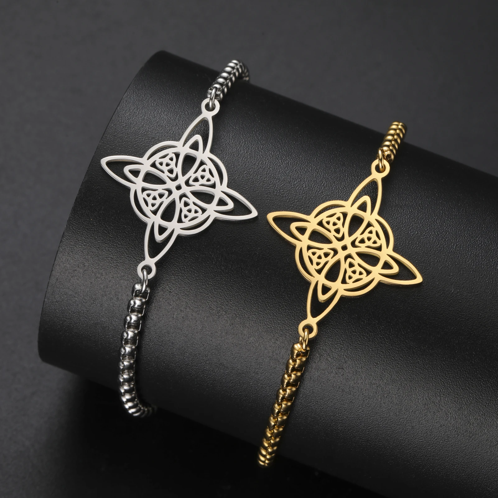 COOLTIME Irish Celtics Knoten Armband Edelstahl Gold Farbe Religion Amulett Armband Hip Hop Schmuck Geburtstagsgeschenk – Detail 1
