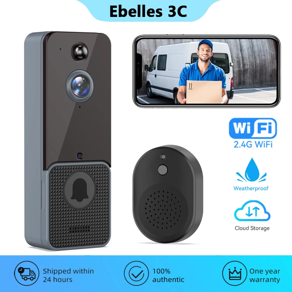 WiFi Video Camera Chuông Cửa Nhà Thông Minh Ngoài Trời Chuông Cửa Liên Lạc Nội Bộ Phát Hiện Chuyển Động Nhìn HD Bảo Vệ An Ninh
