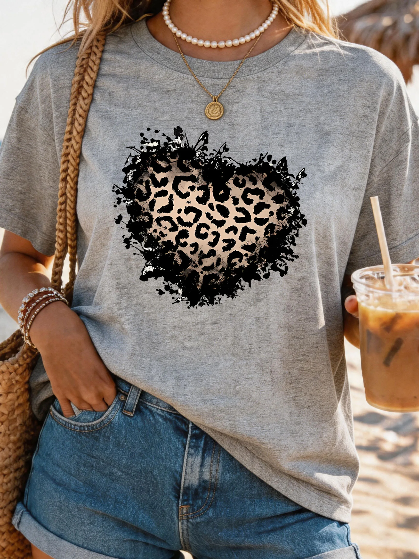 

Women's Large Size Printed round Neck Short Sleeve T-shirt 1-7XL Comfortable Casual Top in European Style