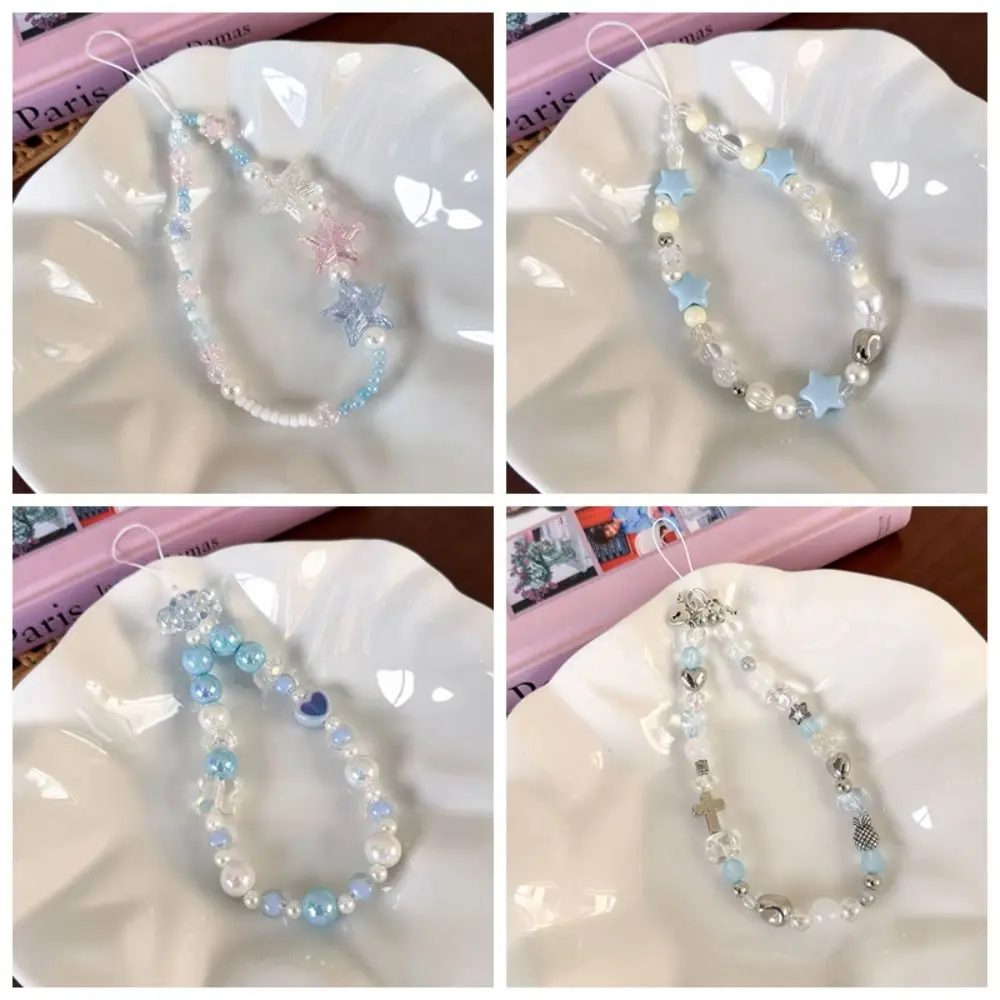 مطرز قلادة Y2K الهاتف المحمول سحر القلب الهاتف المحمول سلسلة الغيوم نجوم حزام الهاتف الكورية مكافحة خسر الهاتف الحبل #5