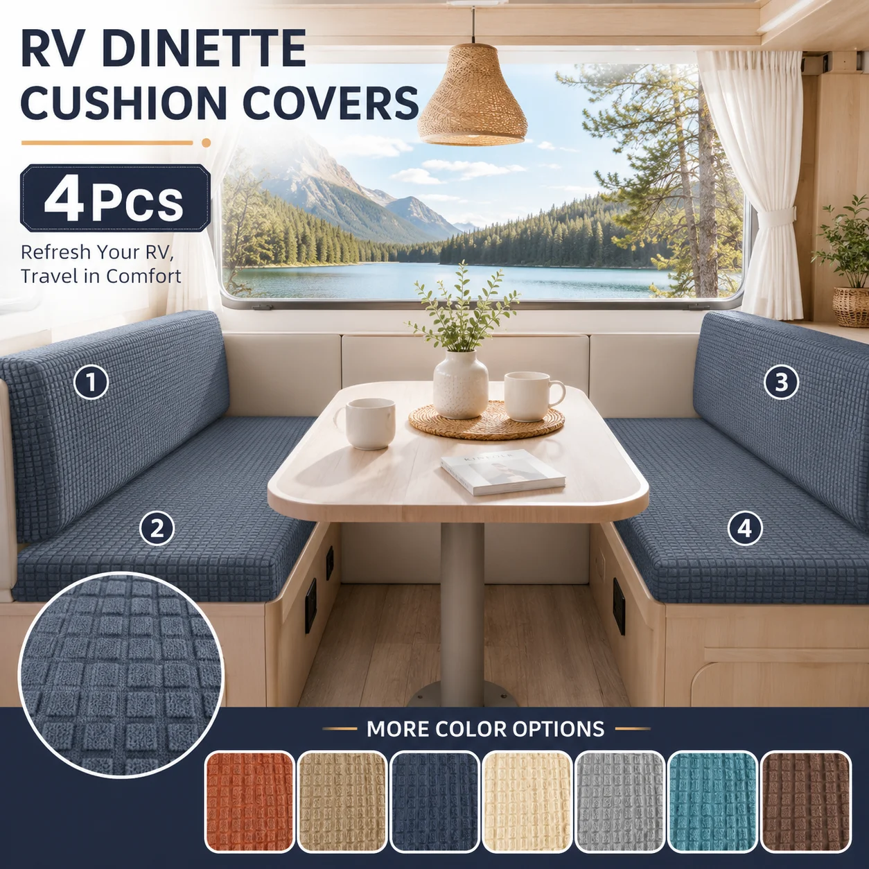 2/4pcs Stretch Jacquard RV Dinette Cushion Slipcovers, Anti-Pet Hair Camper Bench Seat & Backrest Covers for Motorhome Trailer