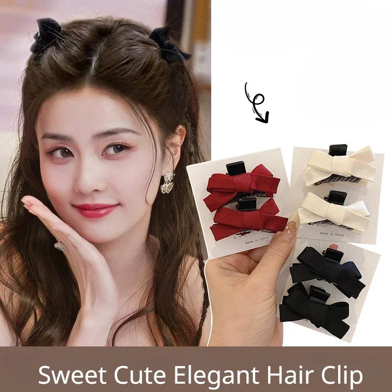 2 teile/satz Kleine Doppel-schicht Satin Bogen Haarnadel für Frauen Mädchen Koreanische Süße Schwarz Rot Pony Haar Klaue Haar pins Haar Zubehör