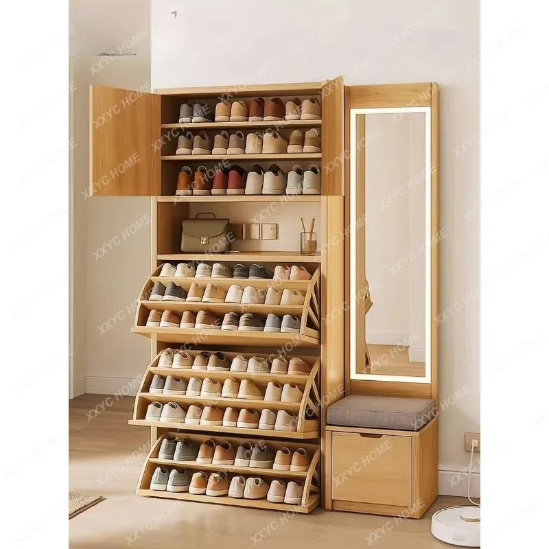 XXLog, high vertical entrance with mirror, coat rack, shoe changing stool, integrated shoe cabinet, tipping bucket type