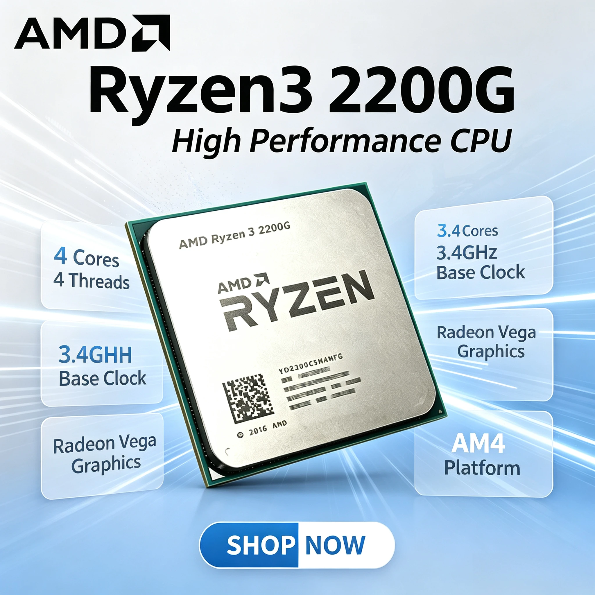 AMD Ryzen 3 2200G YD2200C5M4MFB Original New Desktop CPU 3.5GHz Quad‑Core Quad‑Thread Zen Architecture Socket AM4 Hot Sale