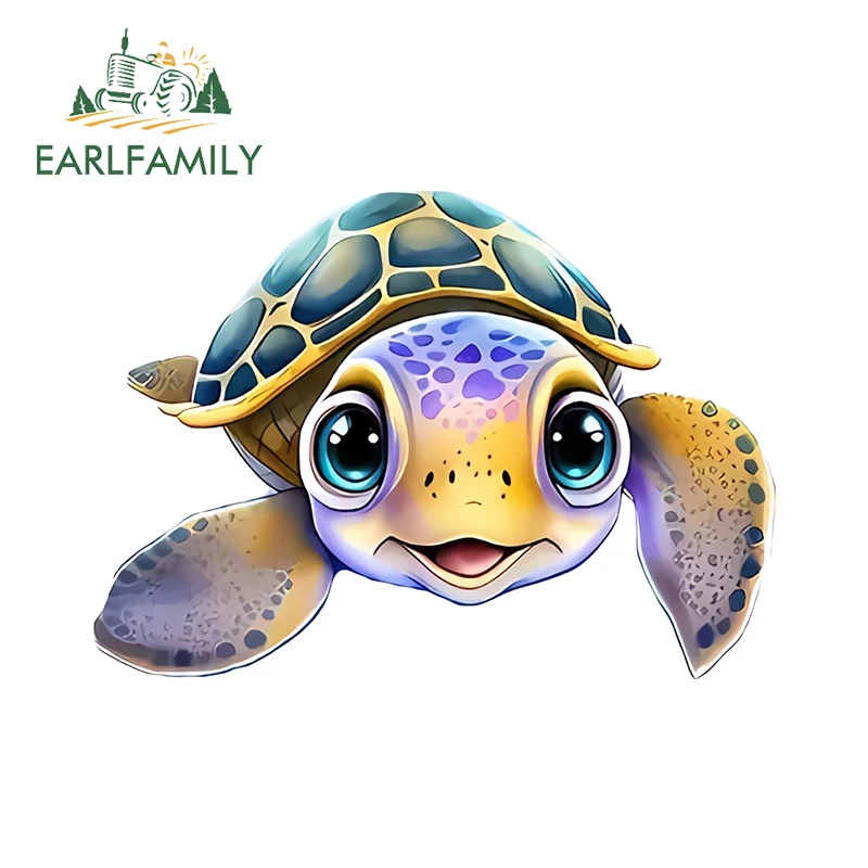 EARLFAMILY 13cm X 9.3cm Cartoon Sea Turtle Car Stickers Funny Personality Air Conditioner Surfboard Decal DIY Decoration