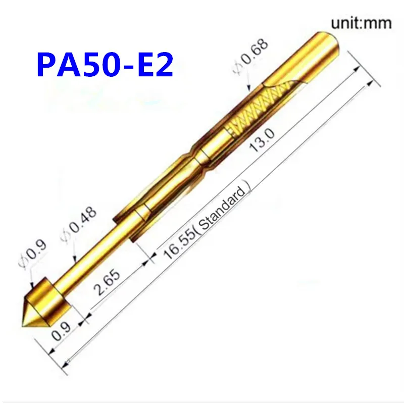 

100PCS Gold-plated PA50-E2 Conical Head Spring Test Probe Needle Tube 0.68mm Long 16.55mm PCB Pogo Pin