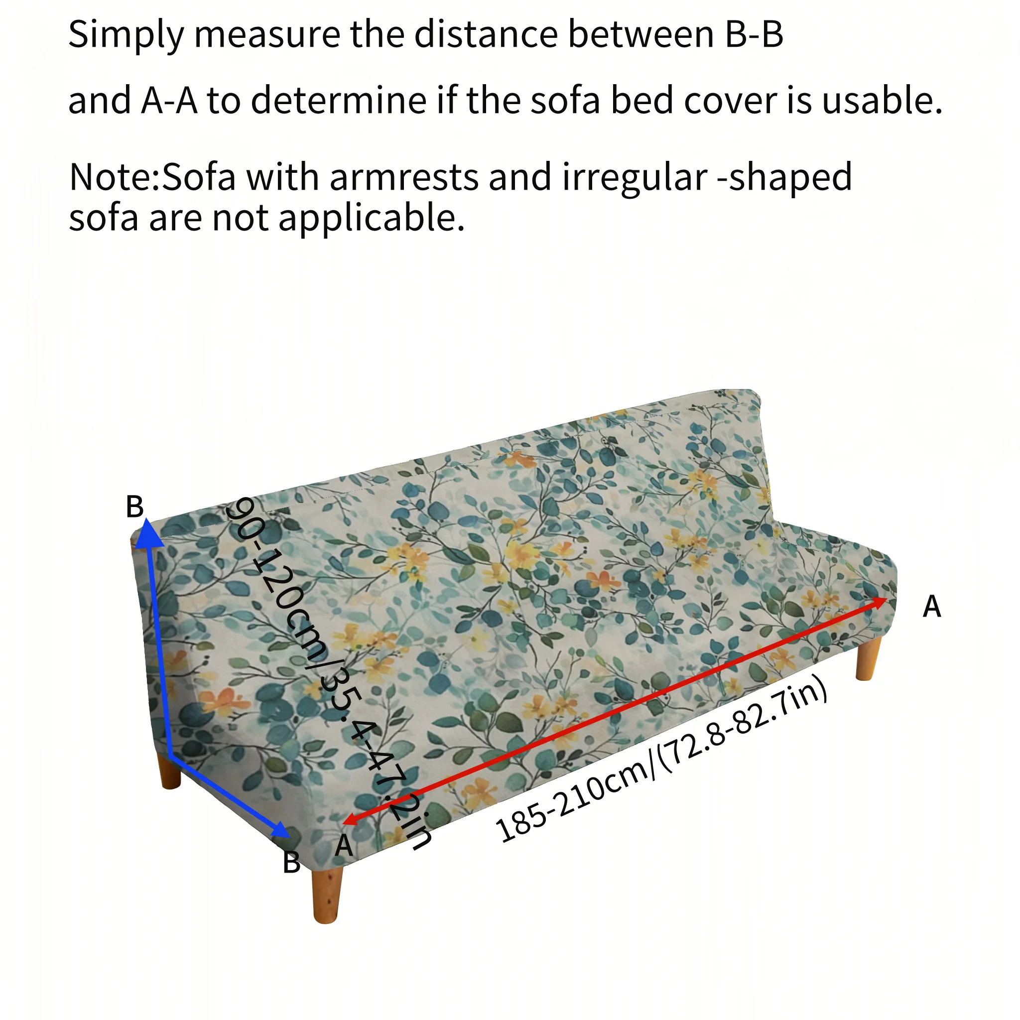 Armrest-free elastic sofa bed cover, colorful flower and plant patterns, dust-proof machine-washable sofa bed cover