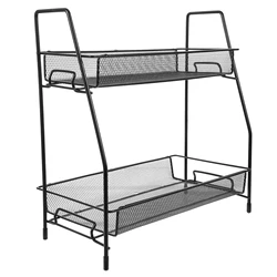 Kitchen Spice Rack Double-Layer Wrought Iron Storage Stand Desktop Seasoning Organizer Tabletop Condiment Bottles Storage Shelf