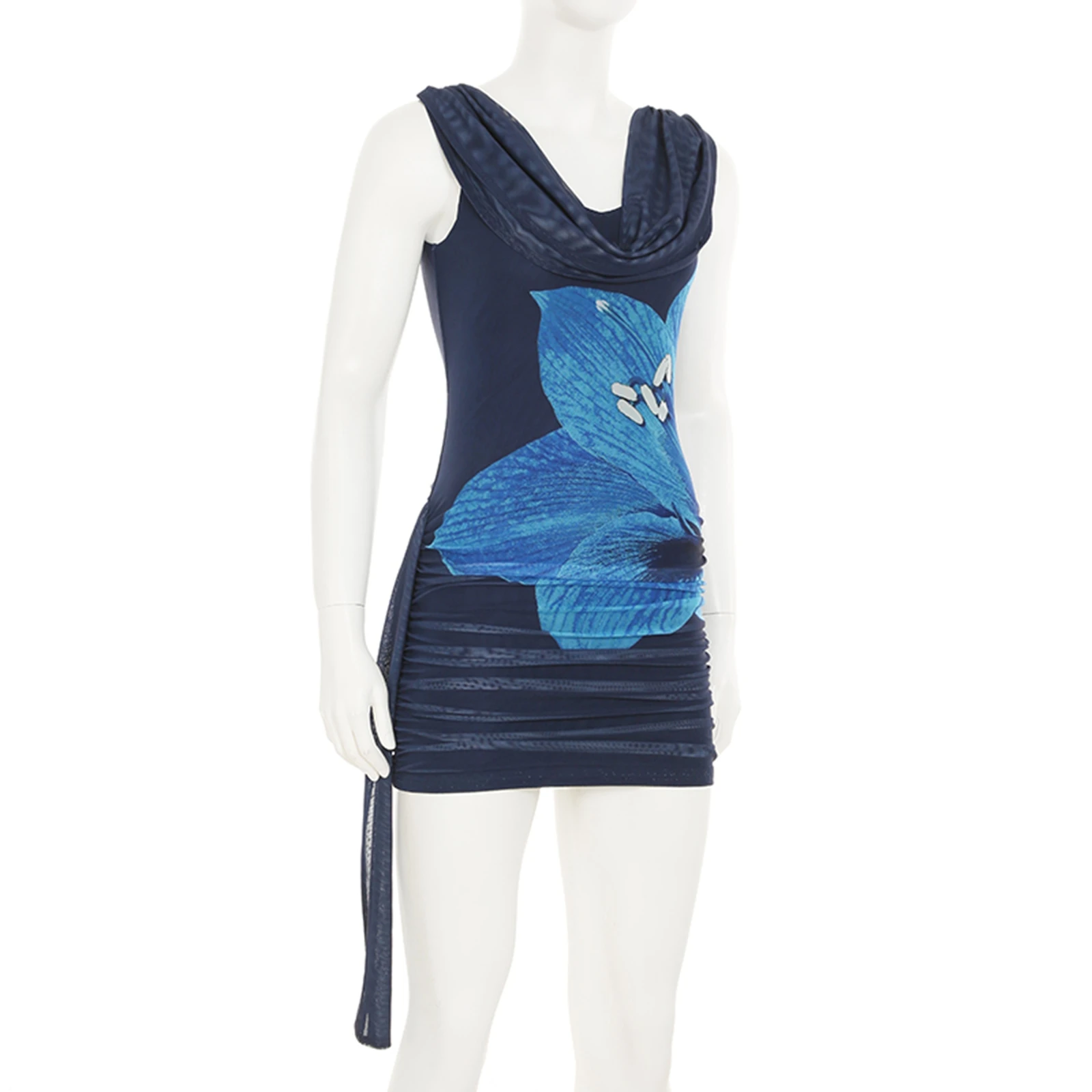 Women Sleeveless Mini Dress Asymmetrical Floral Backless Bodycon Dress For Beach Vacation Summer Party Daily Wear