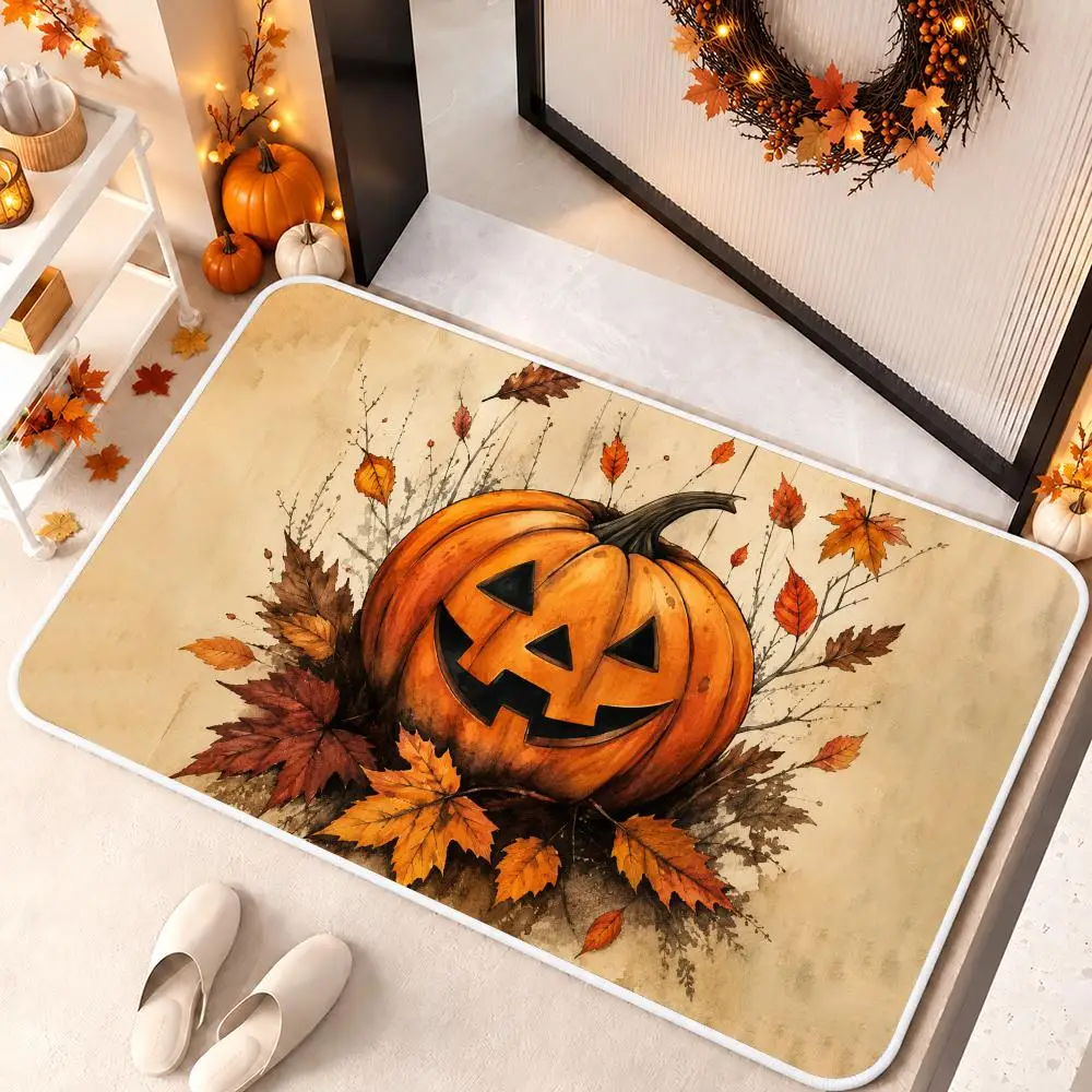 Halloween Raven Witch Hat Floor Mat Flannel Rug Soft Non Slip Door Mat for Bathroom Bedroom Kitchen Festival Home Decor