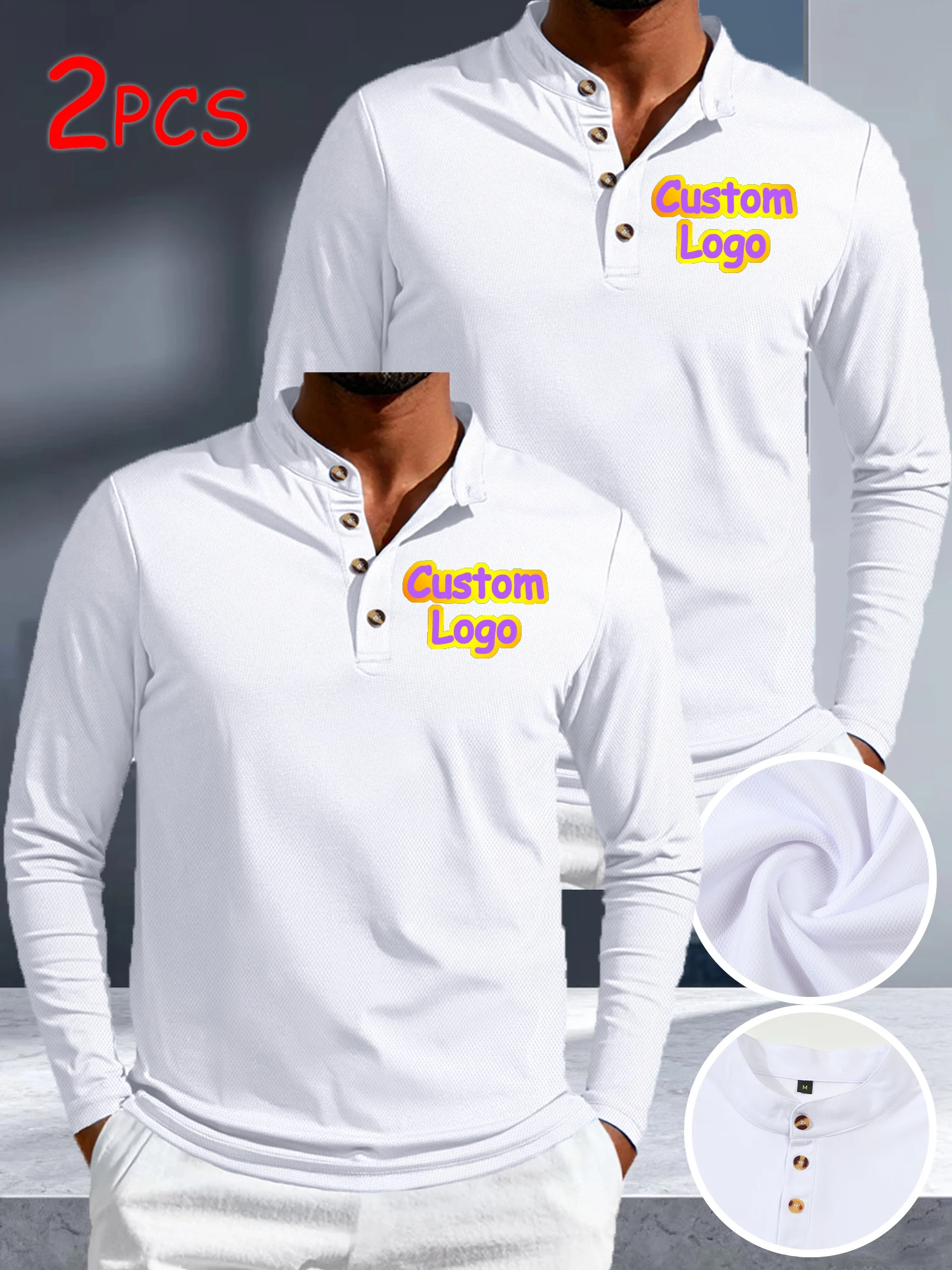 Autumn custom polo shirt long sleeved 2PCS, can DIY chest print pattern, can be given as a gift to friends and family