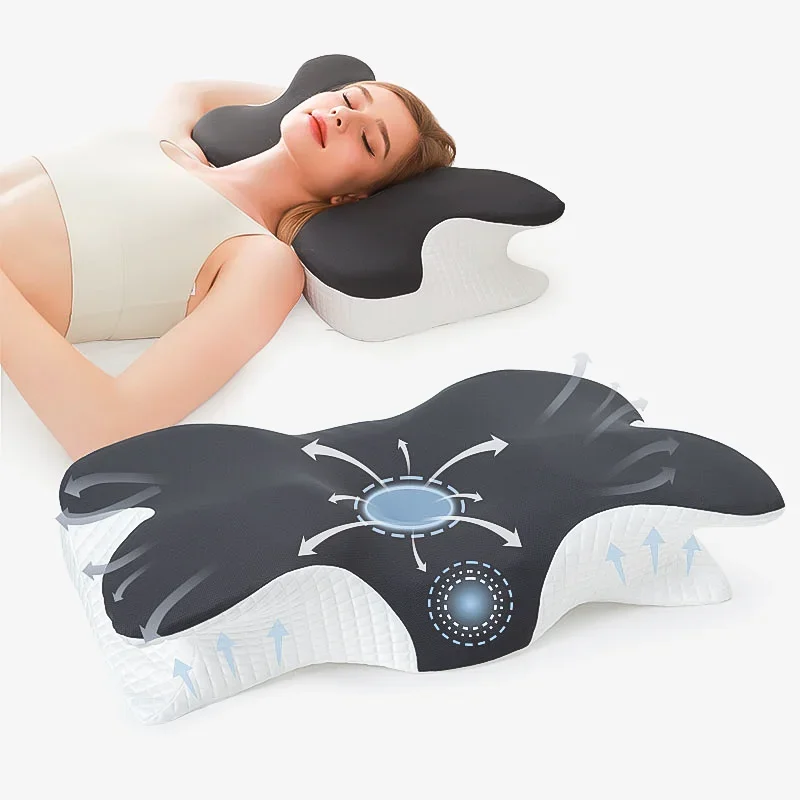 

Hot Sale Orthopedic Insomnia Contour Wearable Butterfly Breathable Medical Therapeutic Ergonomic Memory Foam Neck Pillow Cushion