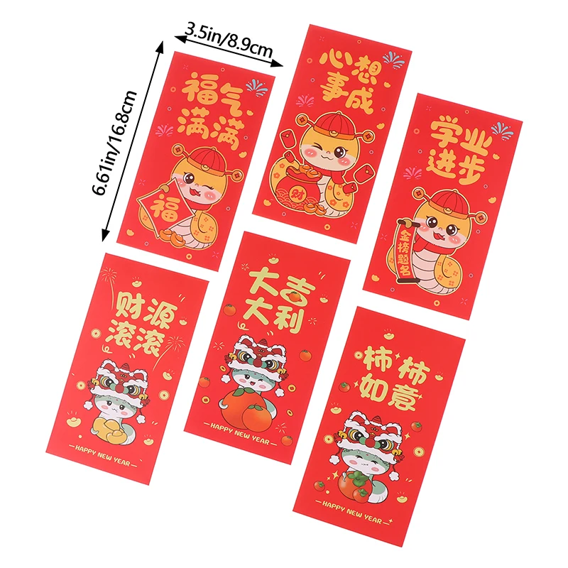6Pcs Year Of The Snake Spring Festival Red Envelope Gift Chinese New Money Envelopes 2025 Paper Fengshui Hongbao Money Packets