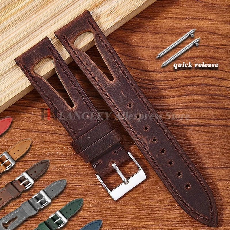 Bracelet de montre Vintage marron en cuir Crazy Horse, 20mm 21mm 22mm 24mm, pour Samsung Watch7/6/5/4, ceinture pour hommes et femmes