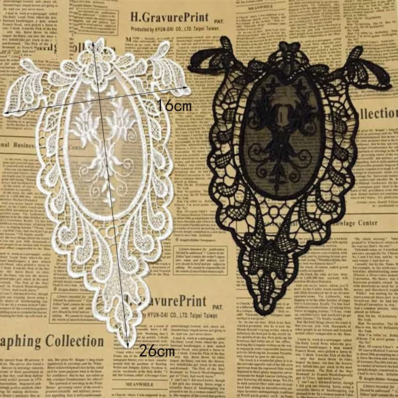 Black/White Fine Venice Lace Fabric Dress Applique Motif Blouse Sewing Trims, DIY Neckline Collar Costume Decoration