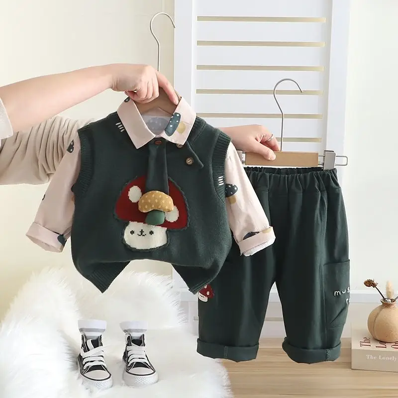 

Spring Autumn Boys' Sweater Vest Pants 3-piece Set New Children's Baby Clothes Spring Shirt Set Kids Outfits