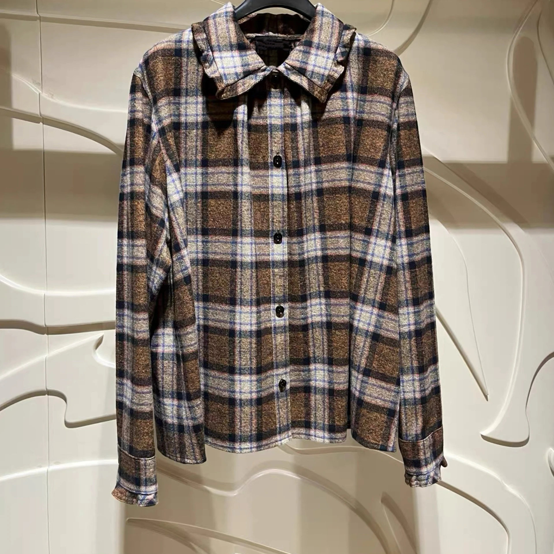 Faionable Casual Plaid Irt Lemon Cheese LAN25 Autumn Collection Umlegekragen Vielseitige Baumwollmischung aus der Beige-Serie