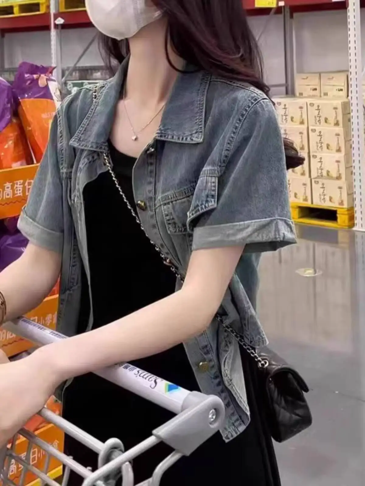 

2026 New Summer Women's Vintage Short Sleeve Denim Jacket Thin Polo Collar Loose Fit Stylish Slim Casual Top