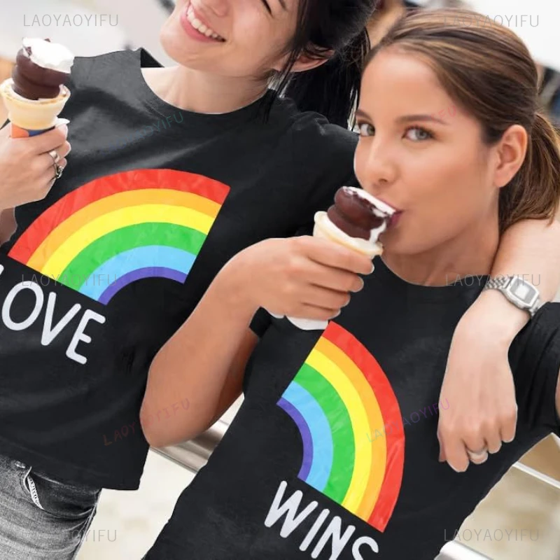 Pride Couple Shirt Women Love Wins Lesbian Couple T-Shirt Rainbow Graphic Tee LGBT Equality Shirts Casual Short Sleeve Tops