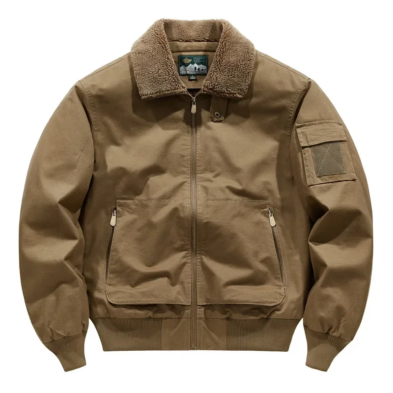 

2025 New Men's Solid Color Turn-down Collar Long Sleeve Zipper Casual Trendy Loose Thicken Plus Size Jackets Male Wool Coat