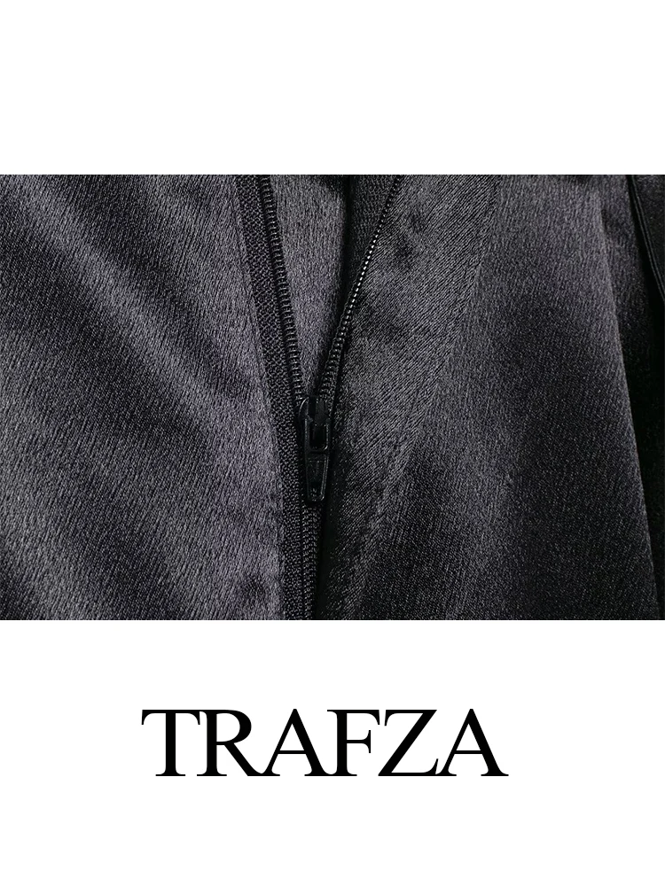 TRAFZA-Pantalones largos hasta el tobillo para Mujer, pantalón elegante de satén de seda con lazo adornado, elegante, con cremallera, a la moda, para otoño