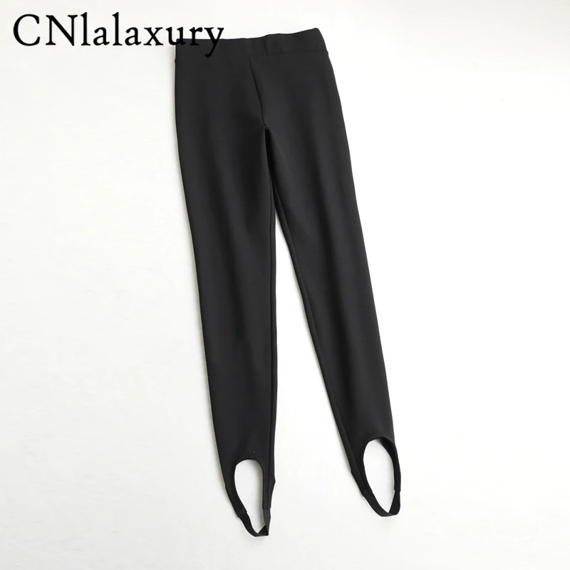 CNlalaxury Woman Black High Waist Elasticity Leggings Slim Fit Solid Bodybuilding Pants Elastic Waist Stretch Stepping Trousers