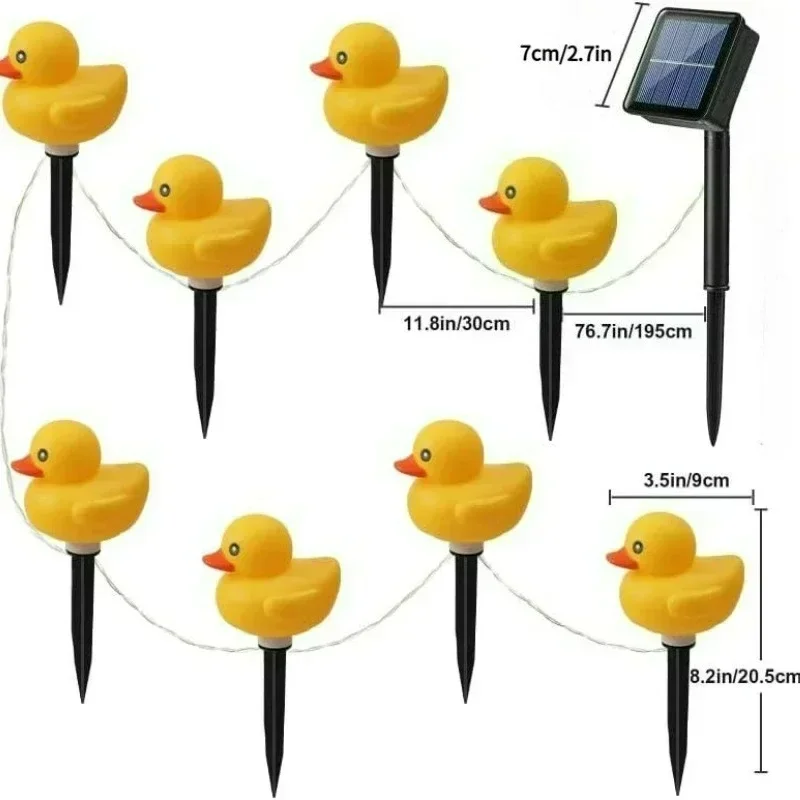 Duck Solar String Lights  8 Modes Waterproof Warm Yellow Duck Fairy Lights with Solar Panel for Outdoor Garden Patio Yard Decor