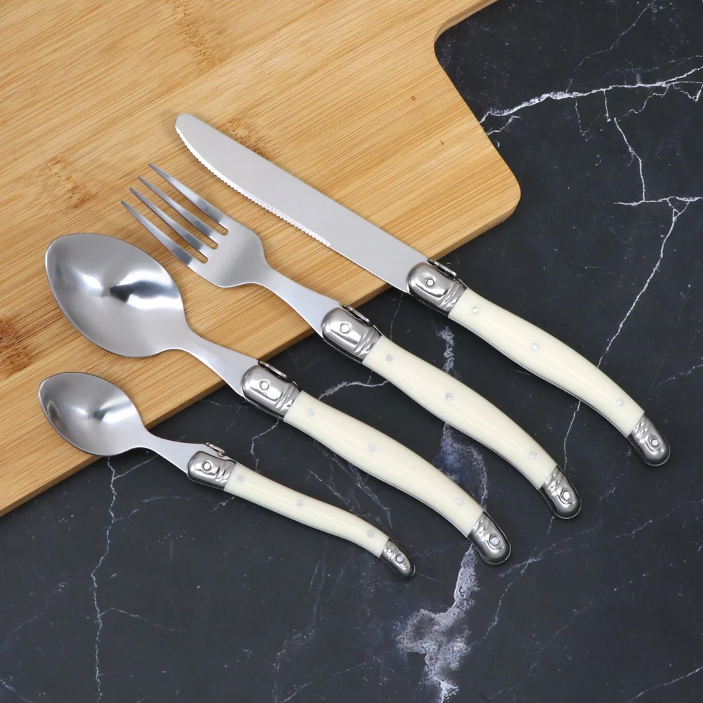 

Jaswehome 3-4pcs Laguiole Silverware Steak Knives Forks Spoons Set Mirror Polish Collection Stainless Steel Cutlery Set