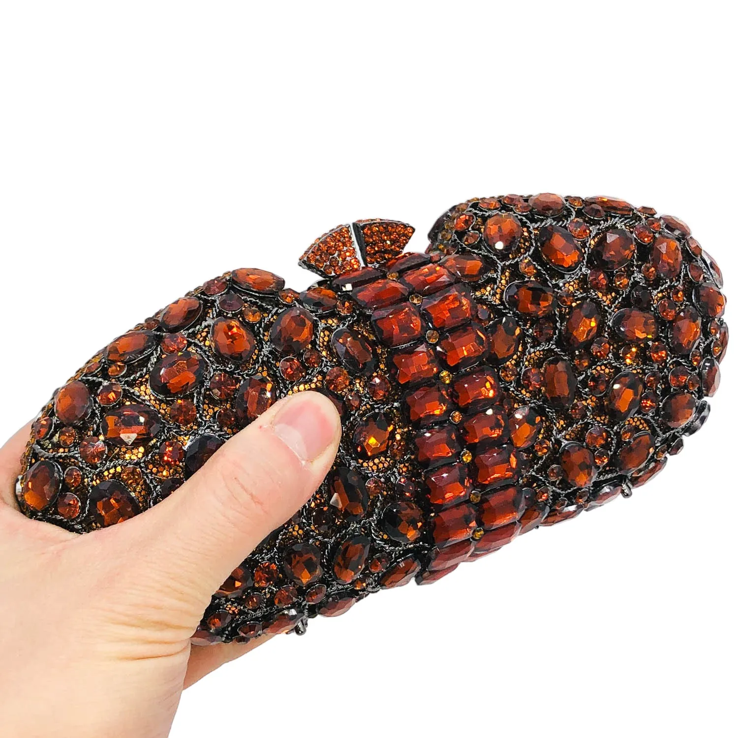 حقائب وقوابض للسهرة من حجر الراين البني من Boutique De FGG، محافظ رسمية للحفلات الراقصة، حقيبة كريستال لحفلات الزفاف