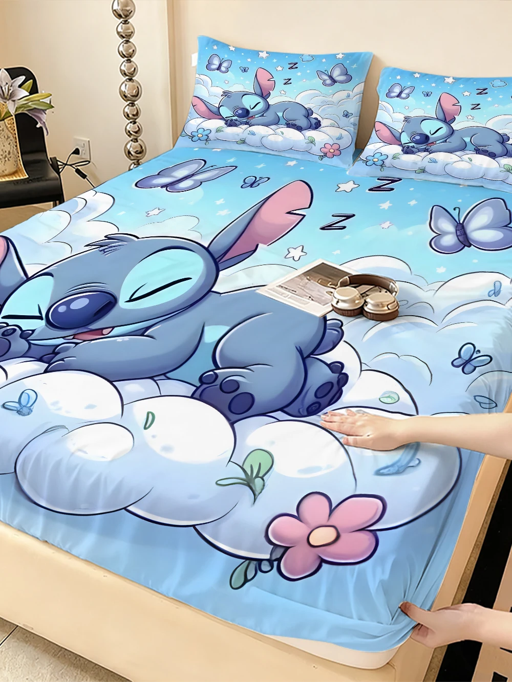 ملاءات مطاطية من ديزني ستيتش، ملاءات مزدوجة، ملاءات مخملية ناعمة ودافئة، أغطية مرتبة، واقيات ملاءات