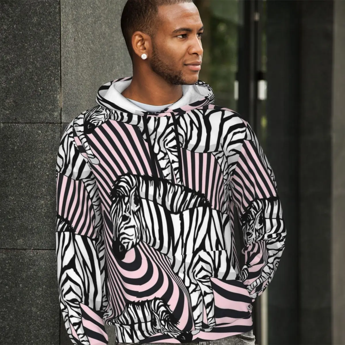 Zebra Print Streetwear Hoodies Spring Trendy Abstract Stripes Hip Hop Hoodie Male Oversized Loose Custom Warm Hooded Sweatshirts