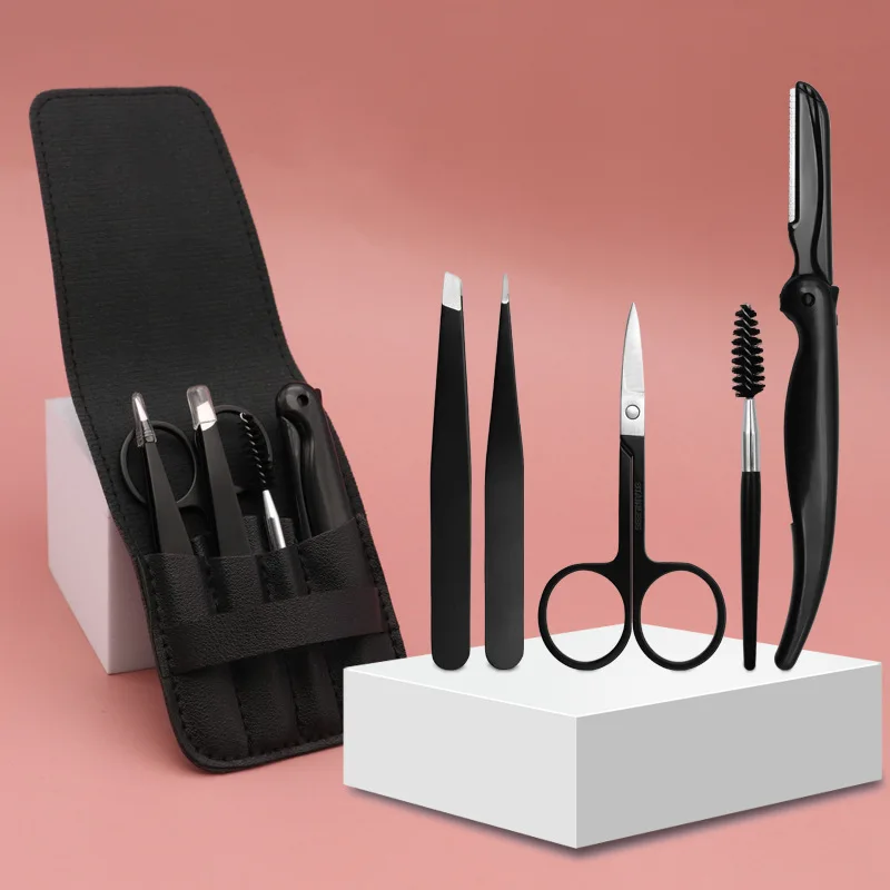 

Black Eyebrow Trimming Scissors Stainless Steel Tweezers Eyebrow Scraping Eyebrow Comb Razor Eyebrow Clip Makeup Tools Sets