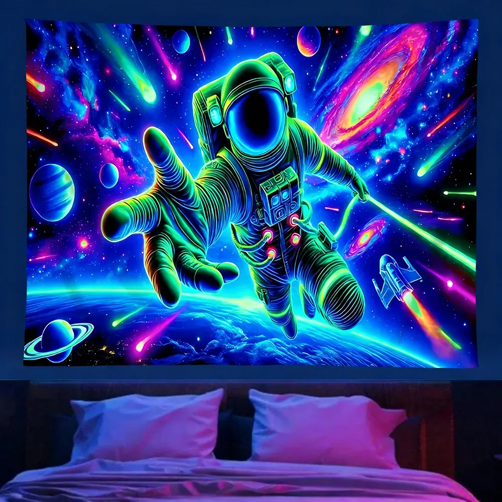 Neon Glow Wall Tapestries Astronaut Fantasy UV reaction tapestry background decoration wall hanging bedroom party decoration