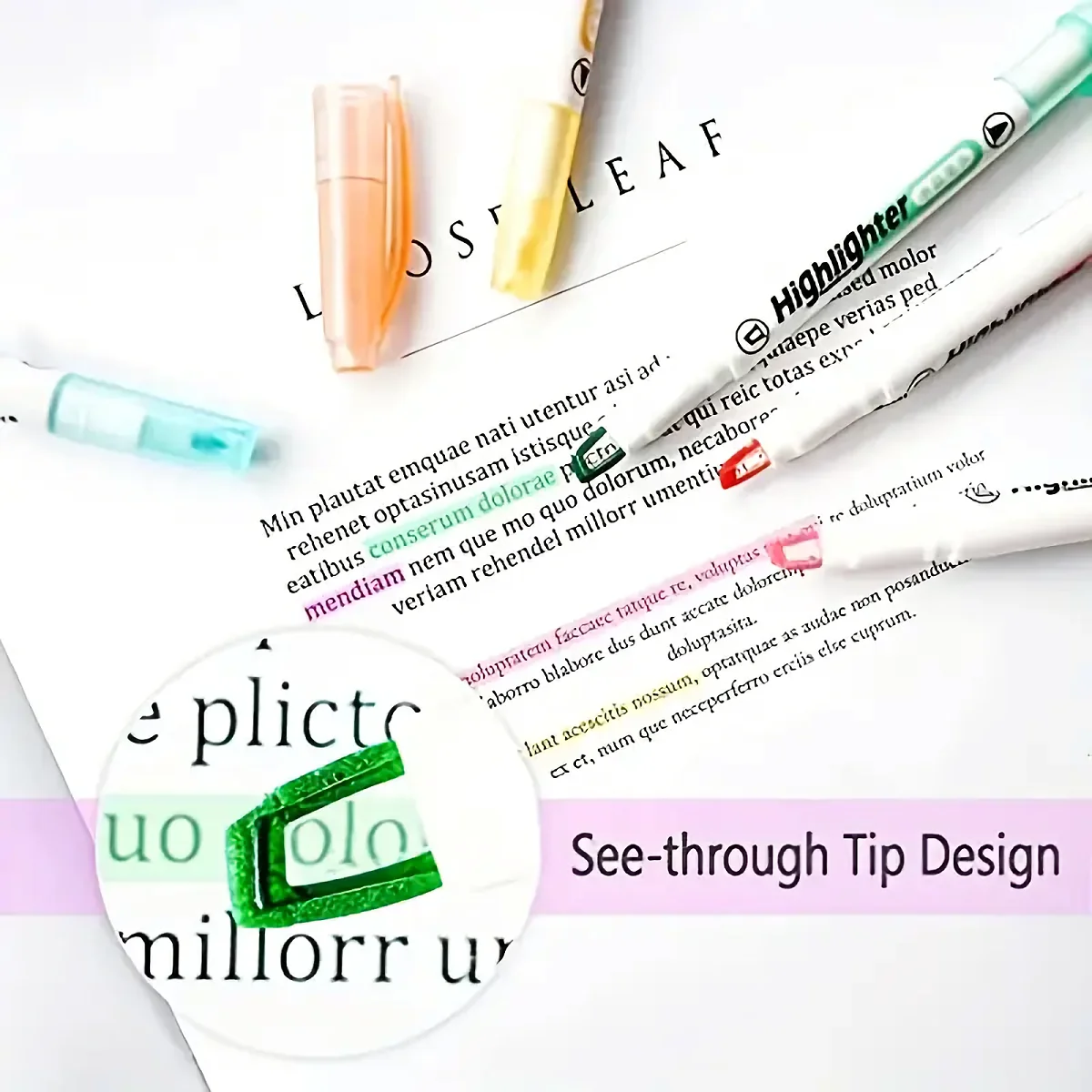 6-Pack Clear View Highlighter Pens - Soft Light Colors, Visible Tip for Precise Marking, Ideal for Students, School, and Office