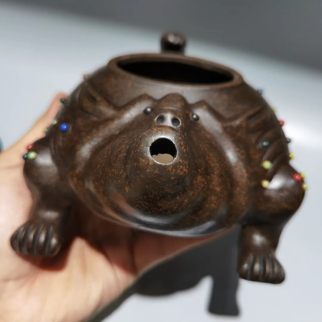 Xizang Folk Yixing Purple Clay Teapot Mosaic Gem Pixiu Statue Cover Kettle Divine Beast shaped Pot Teapot Gather