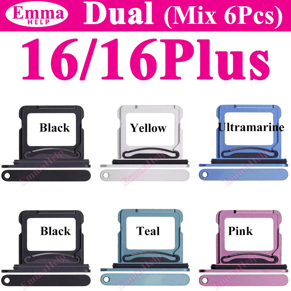 6Pcs Dual SIM Card Tray For iPhone 13 15 16 Pro Max 12 Mini 11 14 Plus Single Card Slot Drawer Holder Chip Tray Sim Card Reader