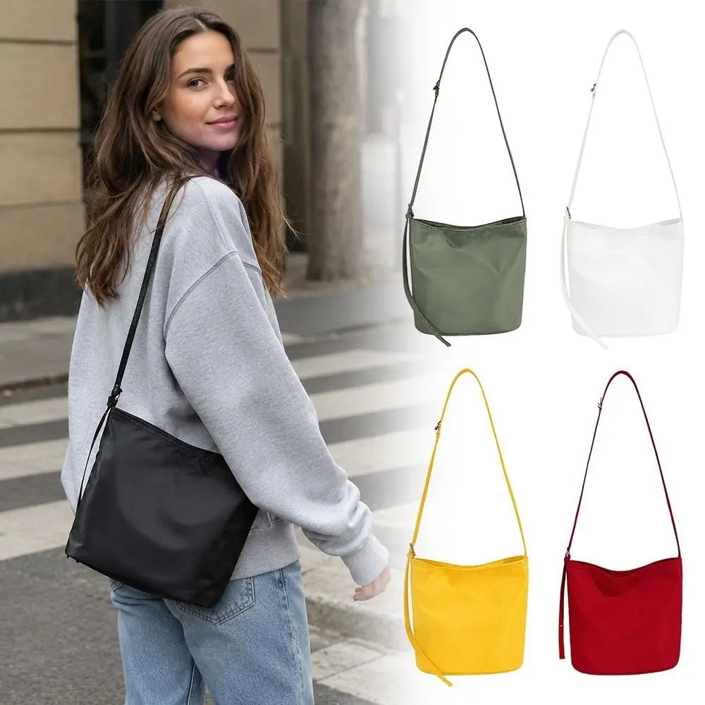 New Nylon Bucket Bag Macaron Color Magnetic Clasp Phone Bag Commuting Large Capacity Small Tote Bag Women