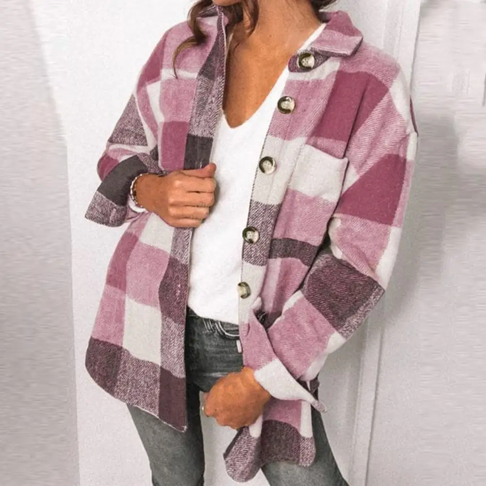 

Jacket Coat Ultra Soft Casual Overcoat Outerwear Long Sleeve Classic Plaid Print Warm Shirt Jacket