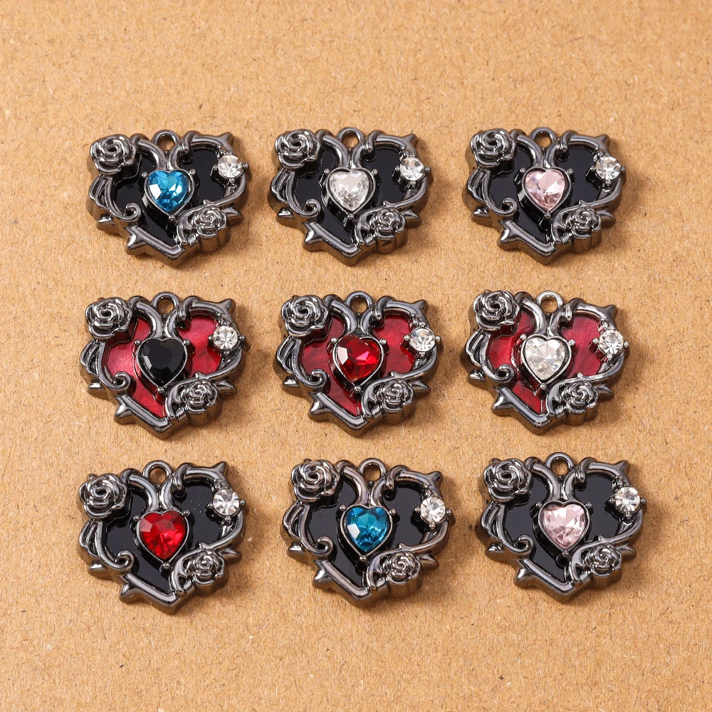 5 Stück Gothic Kristall CZ Liebe Herz Charms Rose Anhänger für Schmuckherstellung Halskette Ohrringe Armband DIY handgemachte Accessoires