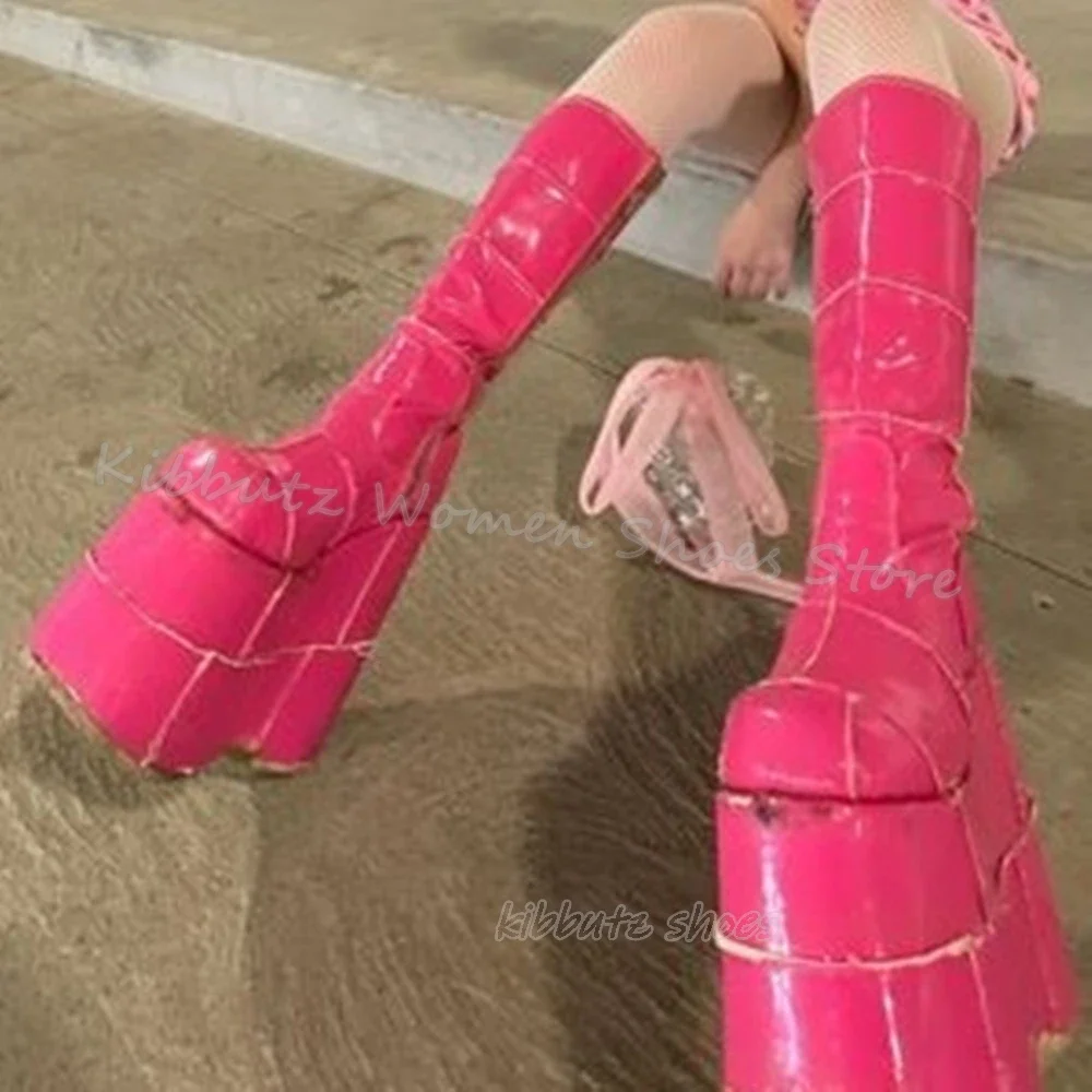 Platform Knee High Boots Genuine Leather Solid Color Fashion Novelty Sexy Concise Elegant Women Shoes New Round Toe Thick Bottom