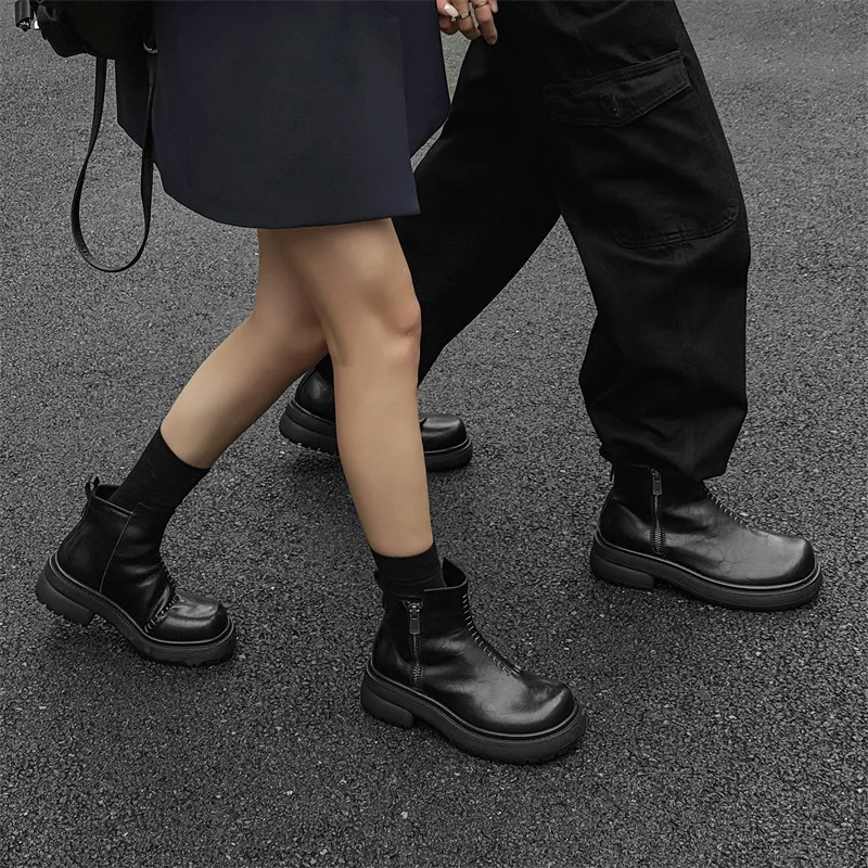 

2025 Men's and Women's Chimneys Increase in Height Within Platform High-top Chelsea British Style Casual Short Boots