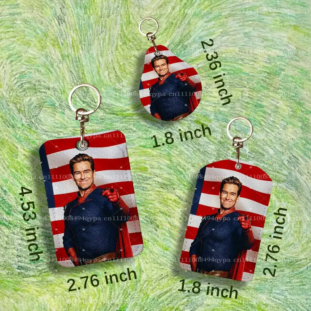 H-Homelander T-The Boys Leather 2 Sided ID Card Holder with Keychain Executive Protection For Bank Credit Subway Bus Case
