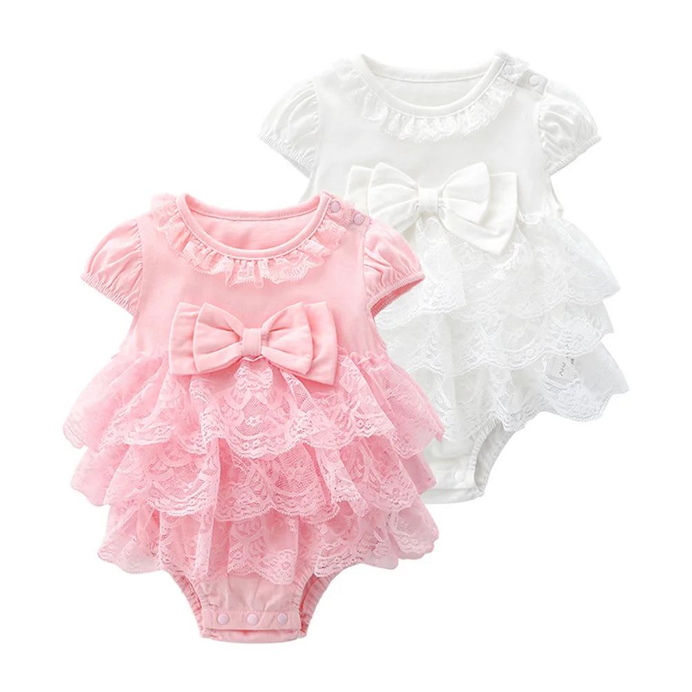 

Baby Summer Clothes Lace Cotton Short Sleeve Jumpsuits Skirt for Infant Girls Outdoor Play Vacation Photography
