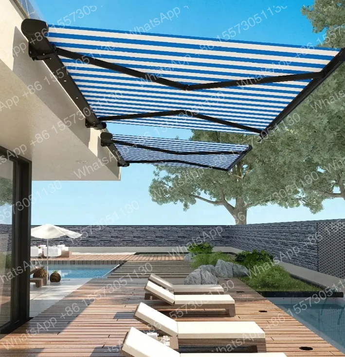 Wholesale High Quality Outdoor Awning Waterproof Fabric Curved Arm Intelligent Electric Retractable Roof Awning